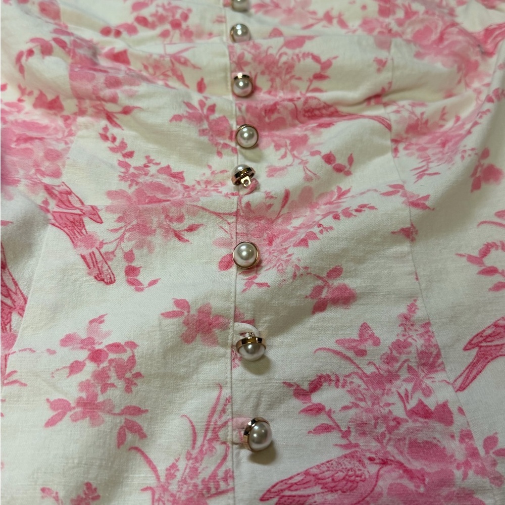 MAJORELLE Off-Shoulder Pink Floral Button Front Top - Picture 5 of 12